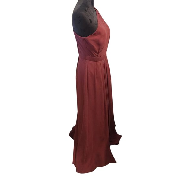 David's Bridal Burgundy/Deep Purple One Shoulder Dress With Split Size 12 - Picture 6 of 12